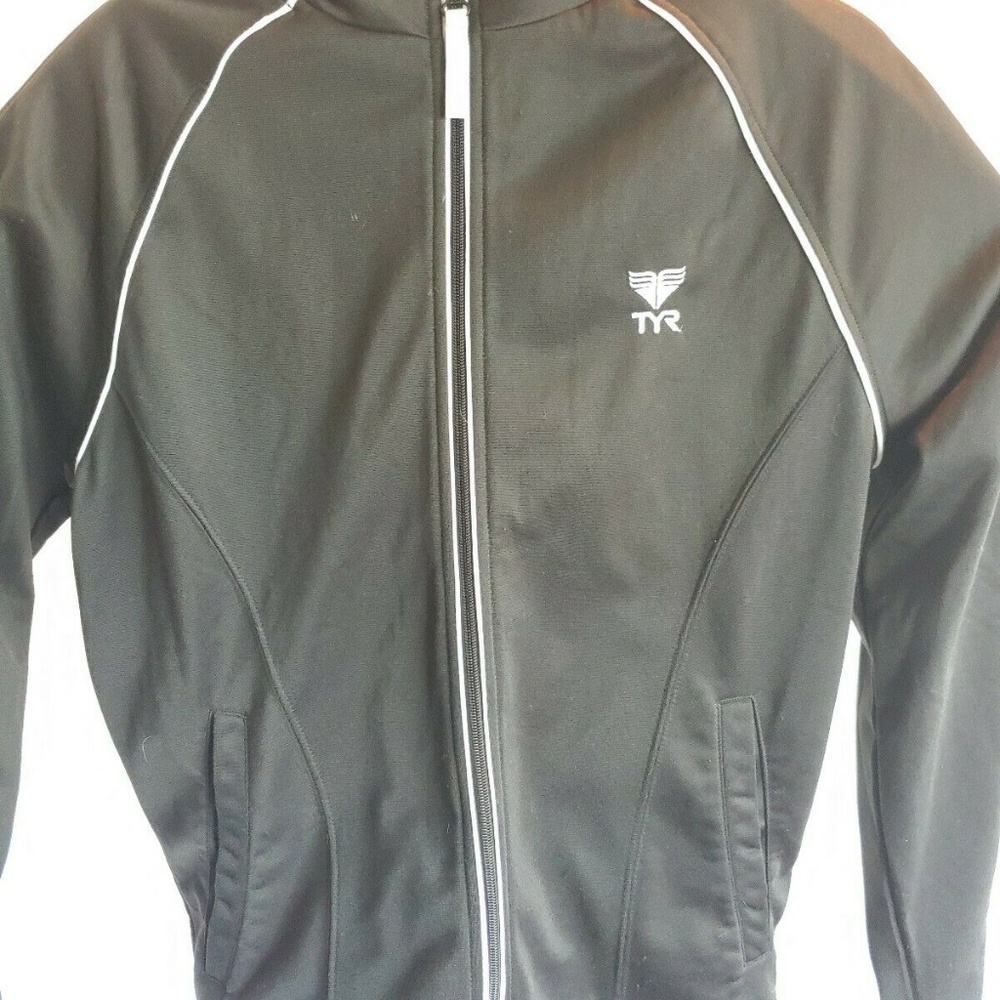 Tyr Athletic Jacket Black Coat  Zipper Front Sweat
